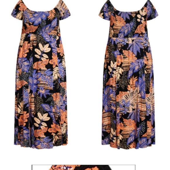 Floral Print Maxi Dress - Black, Blue, Orange - Picture 2 of 2